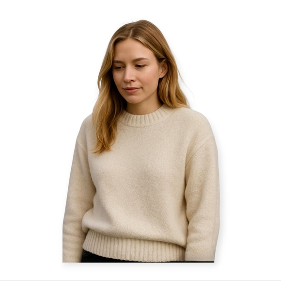 Everlane Cream Wool Blend Crewneck Sweater Womens Small Minimalist Neutral - Picture 9 of 9